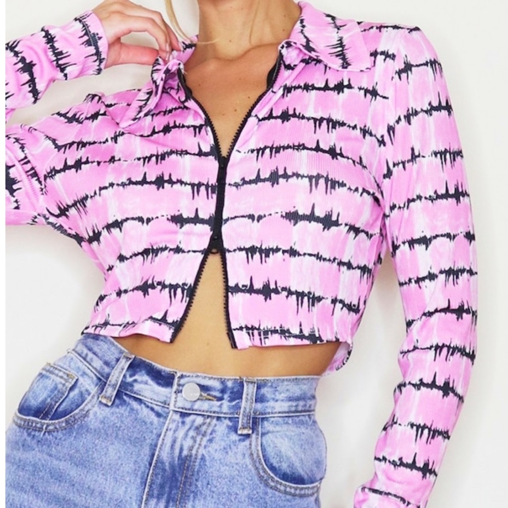 PRETTY LITTLE THING PINK DOUBLE ZIP CROP TOP NWT